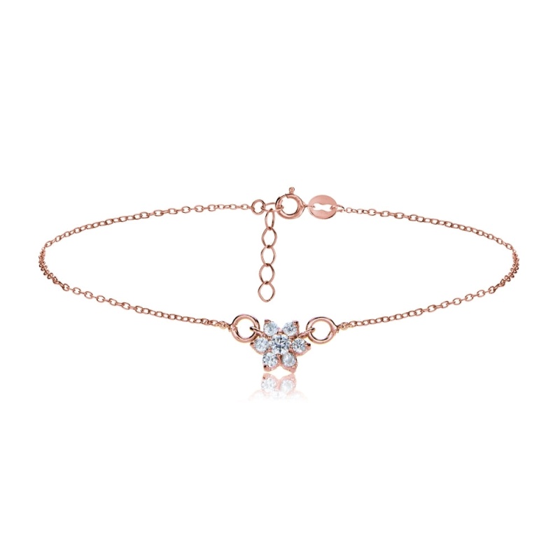 Rose Gold Tone Over Sterling Silver Flower Chain Anklet