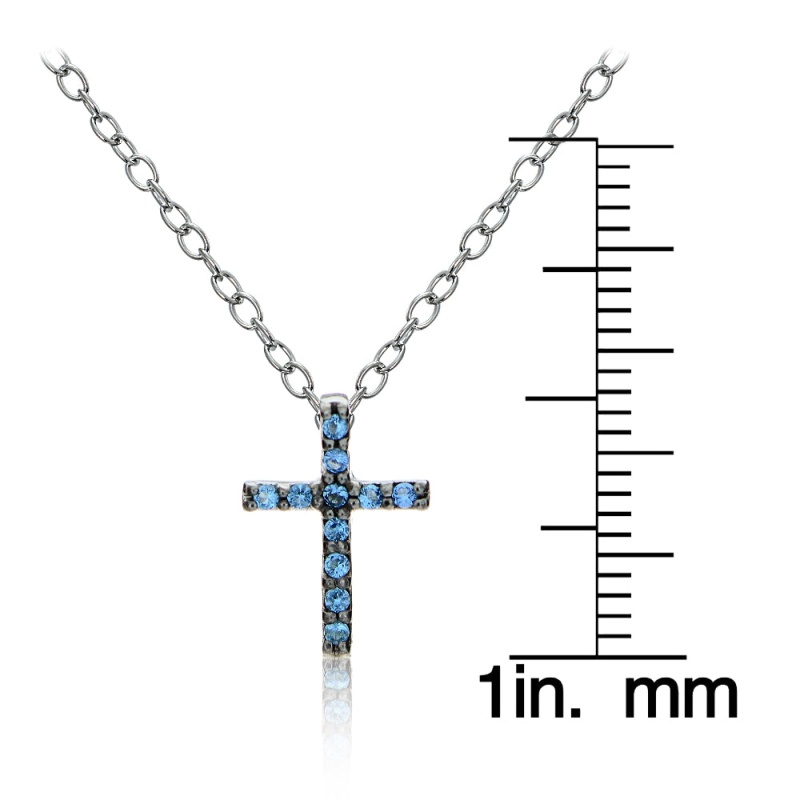 Sterling Silver Nano Created London Blue Topaz Cross Necklace