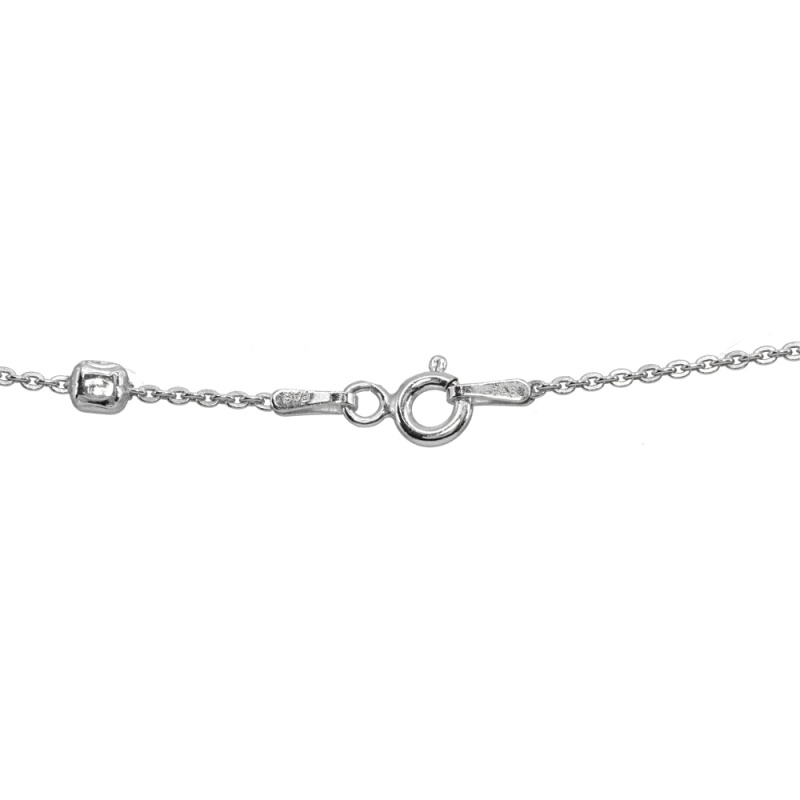 Sterling Silver Italian Polished Square Cube Bead Station Cable Chain Bracelet, 7.5 Inch