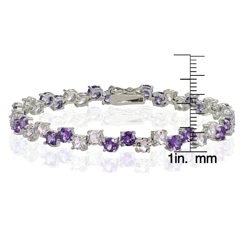 Sterling Silver 4Mm African Amethyst And Amethyst Round Bracelet
