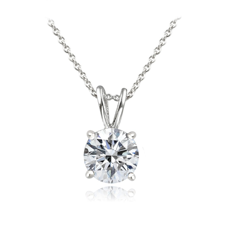 Platinum Plated Sterling Silver 100 Facets Cubic Zirconia Necklace (1Cttw)