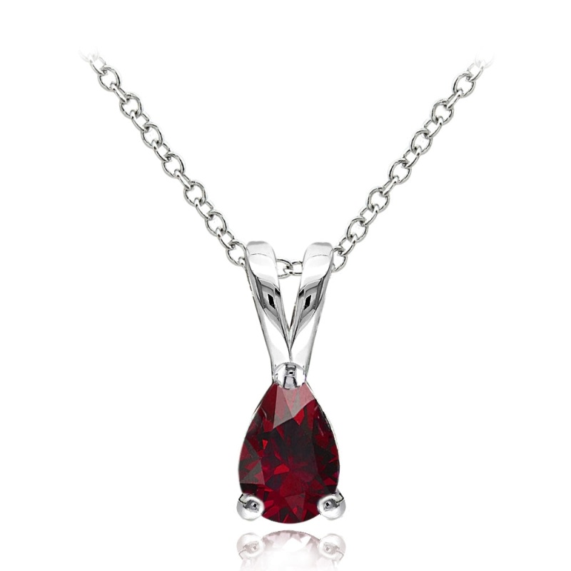 Sterling Silver Created Ruby 6X4mm Teardrop Solitaire Necklace