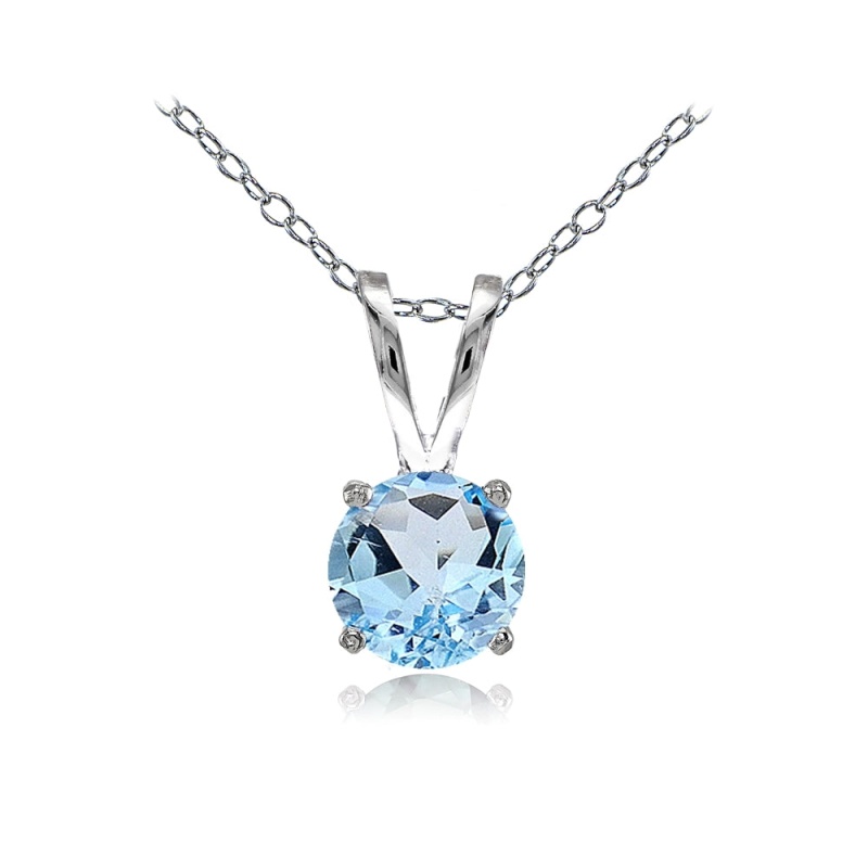 Sterling Silver Blue Topaz 7Mm Round Solitaire Necklace