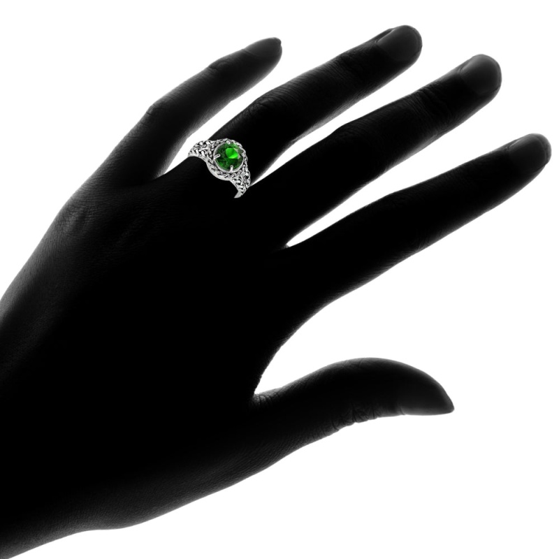 Sterling Silver Simulated Emerald Round Oxidized Rope Split Shank Ring, Size 7 - 7
