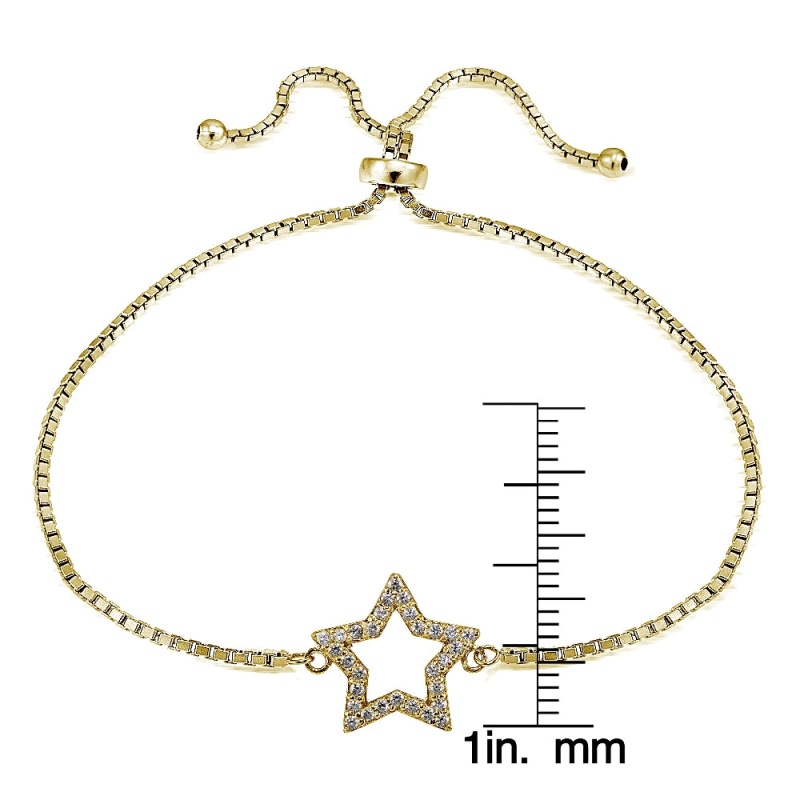 Gold Tone Over Sterling Silver Cubic Zirconia Star Adjustable Bracelet