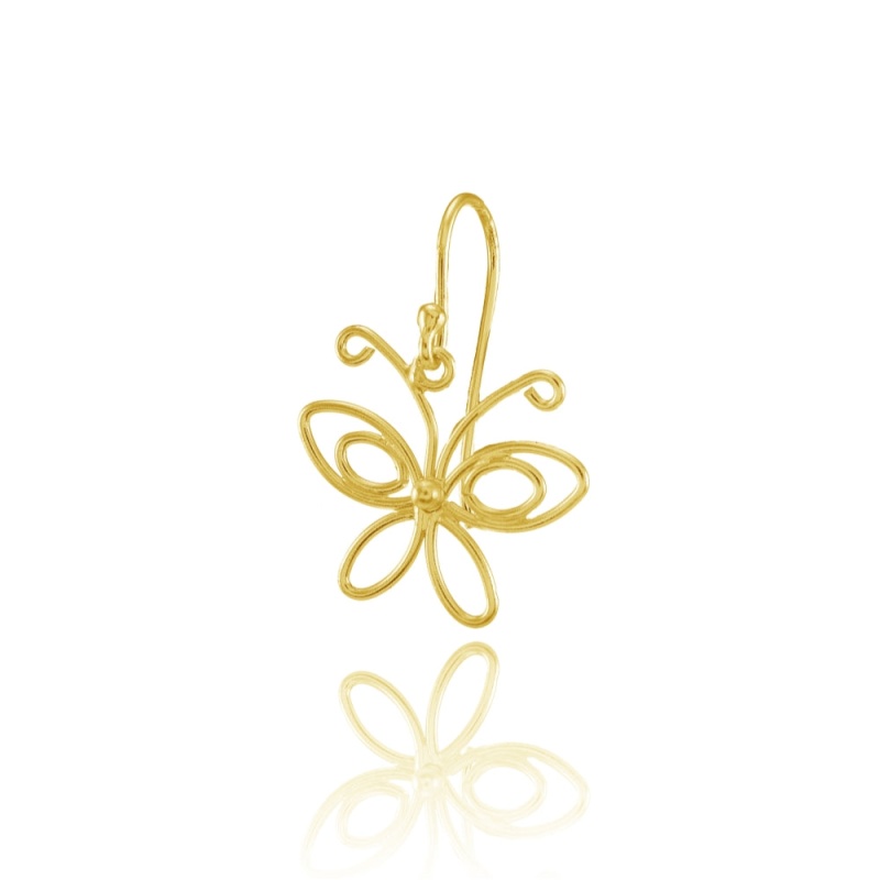 Yellow Gold Flashed Sterling Silver Open Butterfly Lightweight Dangle Earrings