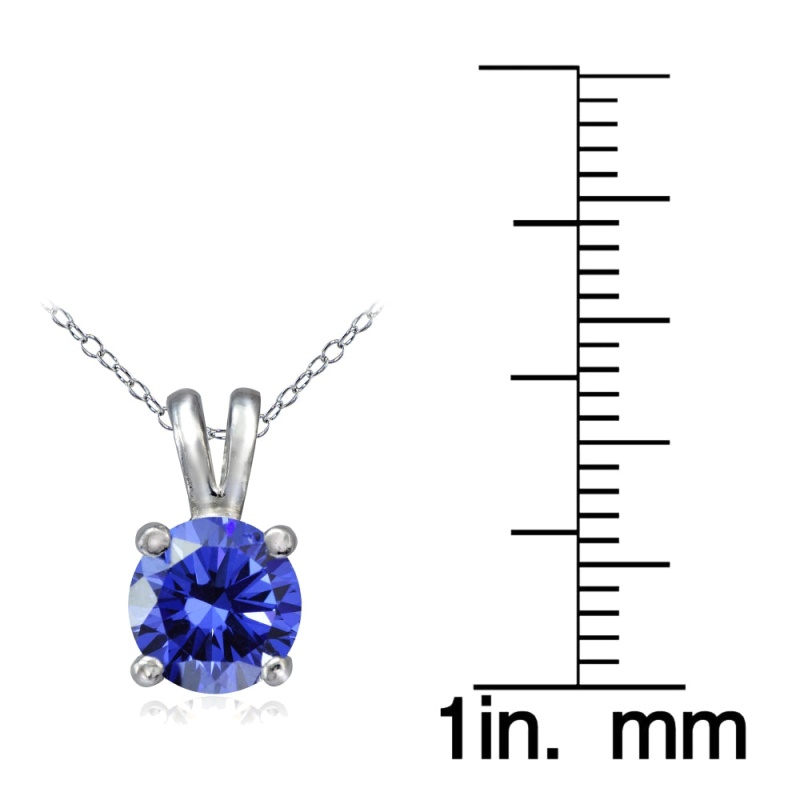 Platinum Plated Sterling Silver 100 Facets Blue Violet Cubic Zirconia Necklace (1Cttw)