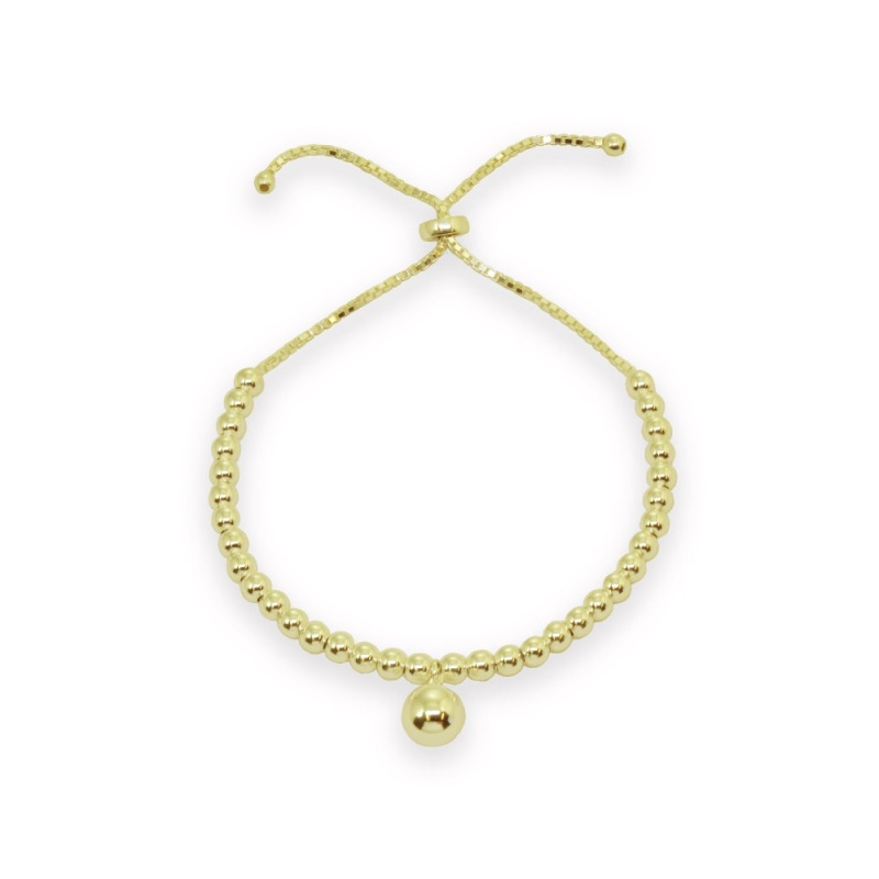 Yellow Gold Flashed Sterling Silver Polished Large Bead Pull-String Adjustable Bolo Chain Bracelet