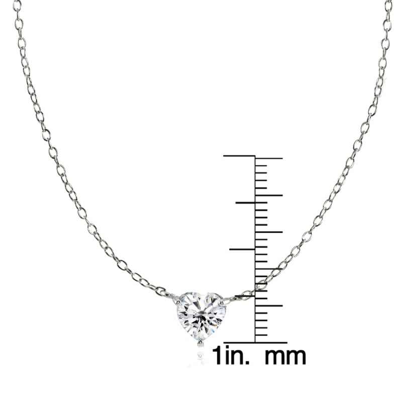 Sterling Silver Small Dainty Cubic Zirconia Heart Choker Necklace