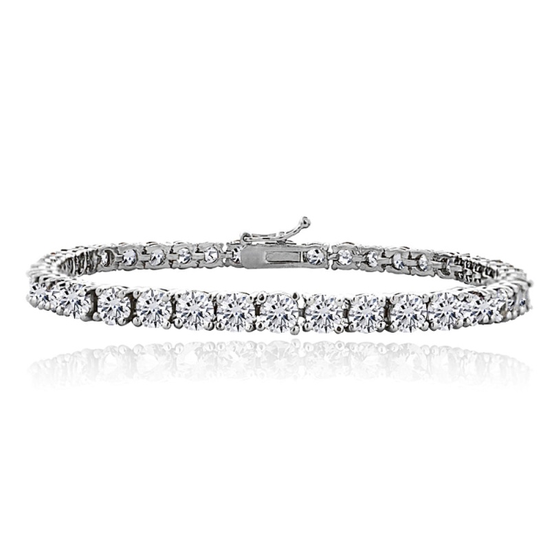 Sterling Silver Cubic Zirconia 4Mm Round Classic Tennis Bracelet