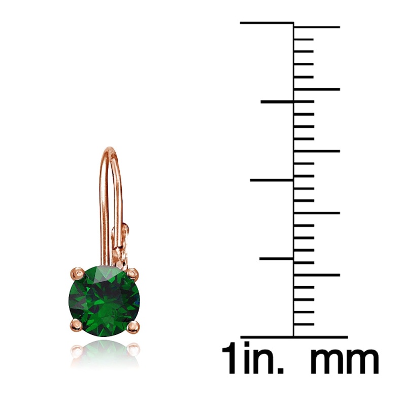 Rose Gold Flashed Sterling Silver Created Emerald Leverback Earrings