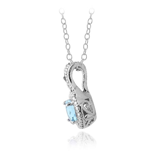Sterling Silver 1.5Ct Swiss Blue Topaz & Diamond Accent Oval Necklace