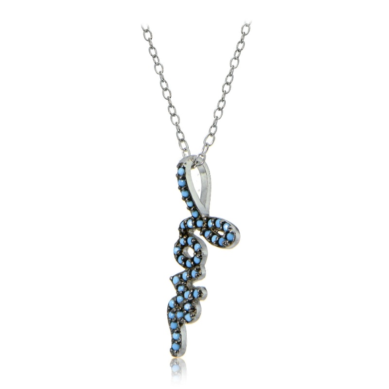 Sterling Silver Nano Created Turquoise Love Necklace