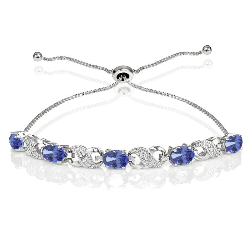 Sterling Silver Tanzanite And Diamond Accent Infinity Adjustable Bracelet