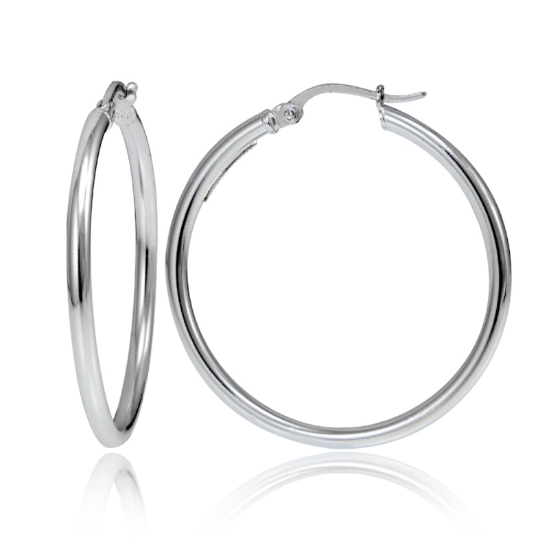Sterling Silver High Polished Round Hoop Earrings, 40Mm