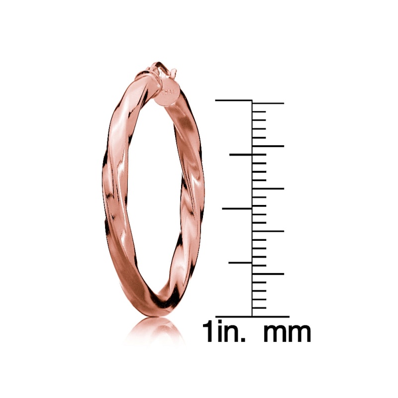 Rose Gold Tone Over Sterling Silver 3.5Mm Twist Design Round Hoop Earrings, 30Mm