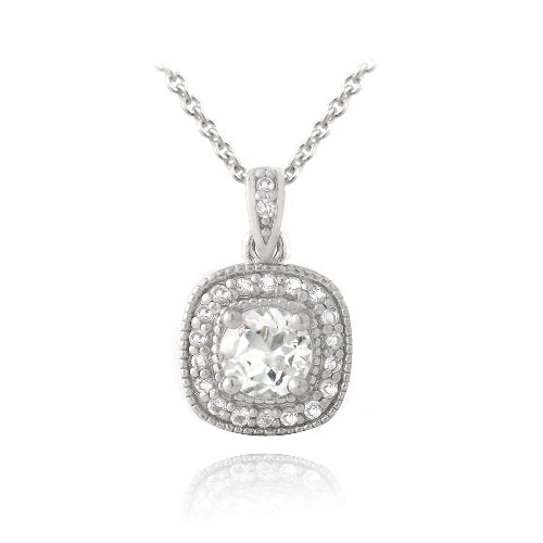Sterling Silver 1.6Ct White Topaz Square Necklace
