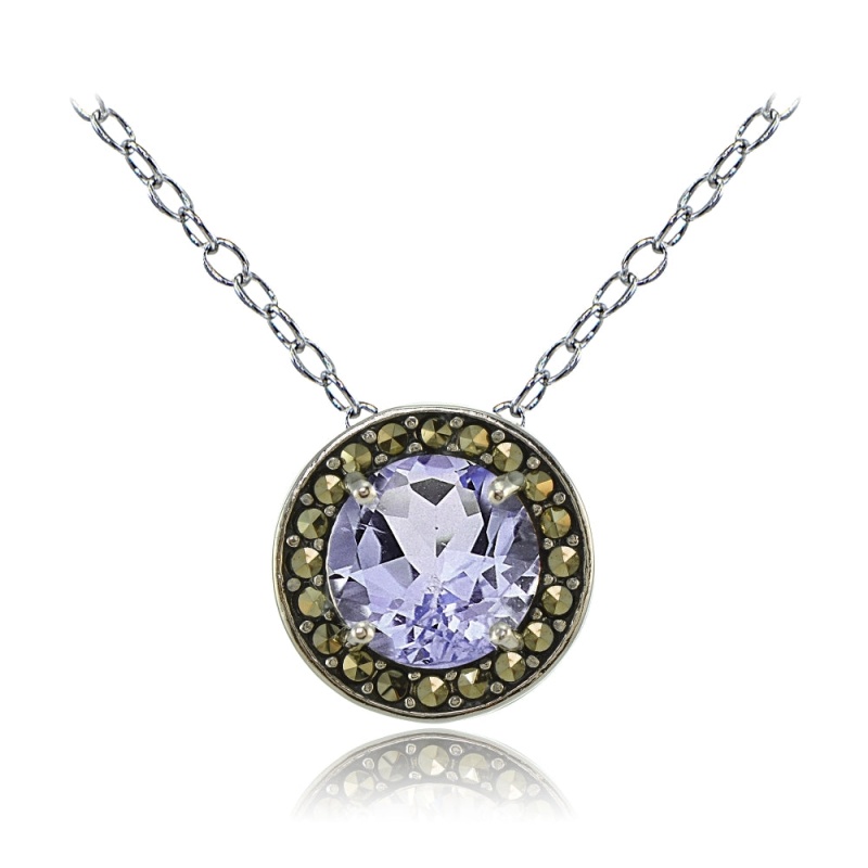 Sterling Silver Amethyst And Marcasite Halo Necklace