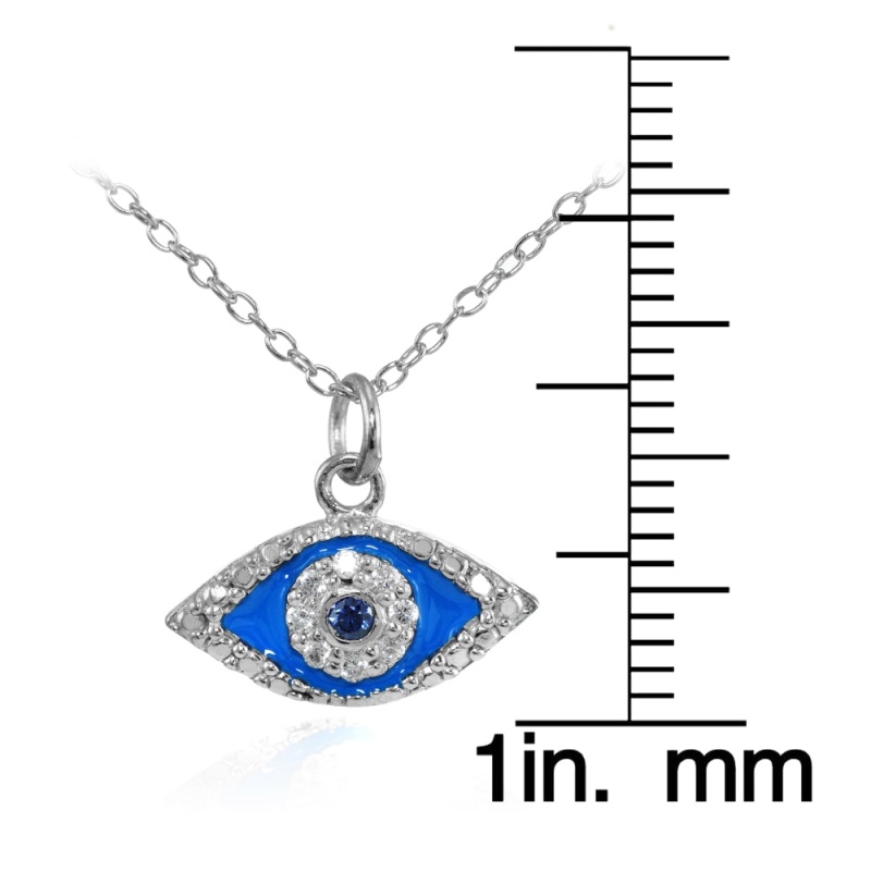 Sterling Silver Blue Cubic Zirconia And Blue Enamel Evil Eye Necklace