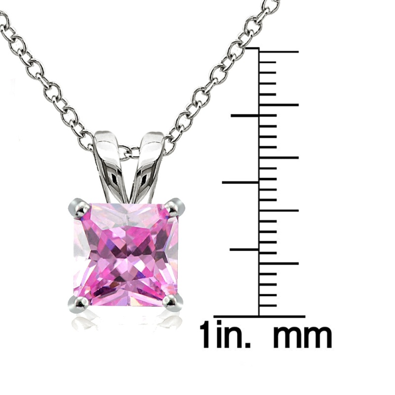 Sterling Silver 4Ct Light Pink Cubic Zirconia 9Mm Square Solitaire Necklace