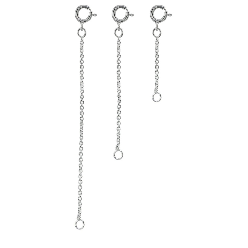 3 Pack Sterling Silver Thin Rolo Chain Extenders For Pendant Necklace Bracelet Anklet, 2" 3" And 4"