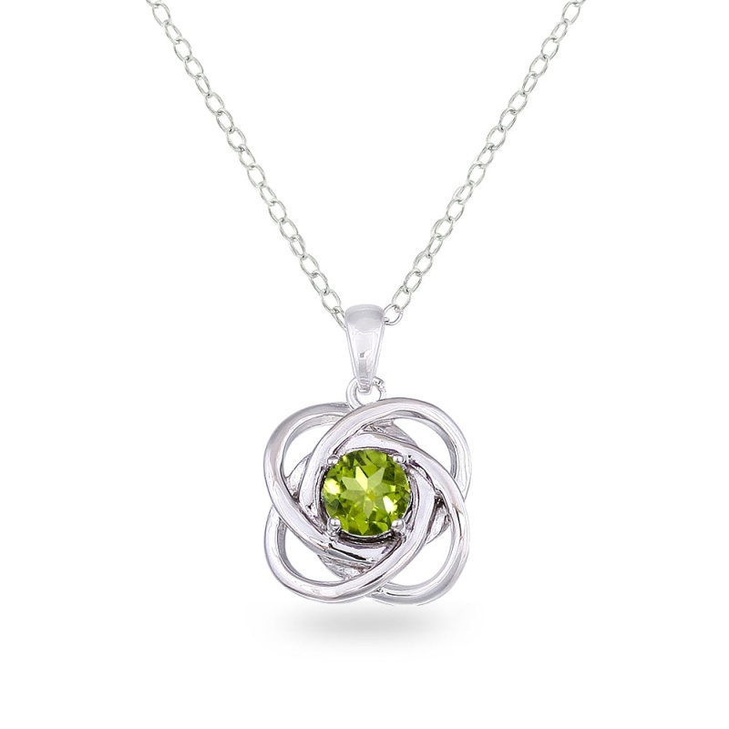 Sterling Silver Peridot Polished Love Knot Pendant Necklace
