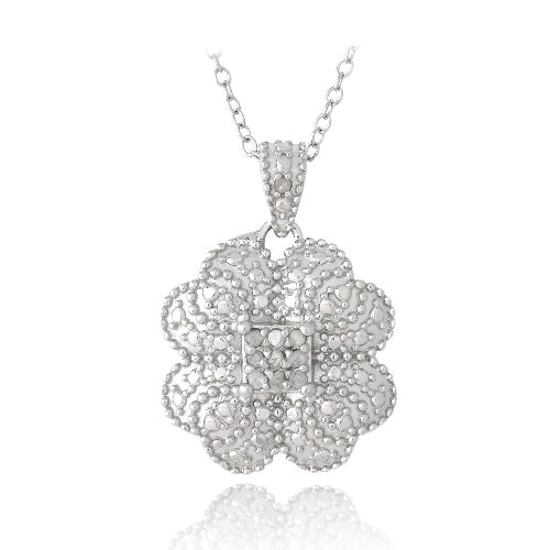 Sterling Silver 1/10Ct Diamond Clover Necklace