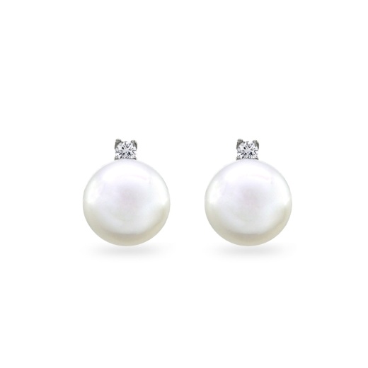 Sterling Silver Created White Pearl Drop Stud Earrings With CZ Accents