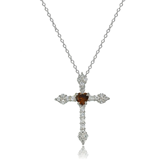 Sterling Silver Garnet & White Topaz Heart Orthodox Cross Necklace