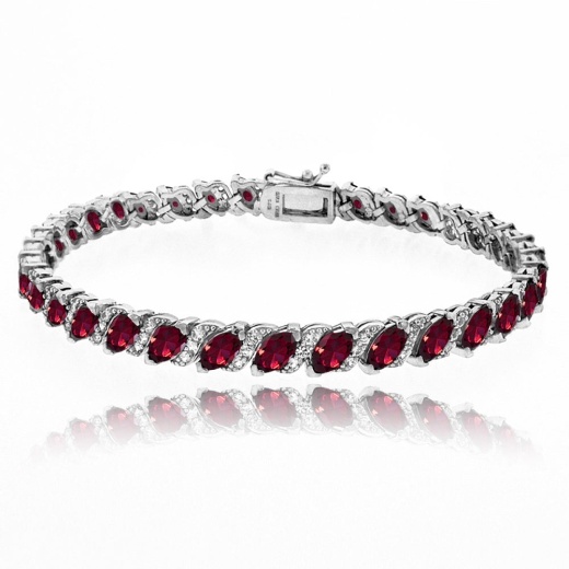 Sterling Silver Created Ruby Marquise-Cut Tennis Bracelet with White Topaz Accents