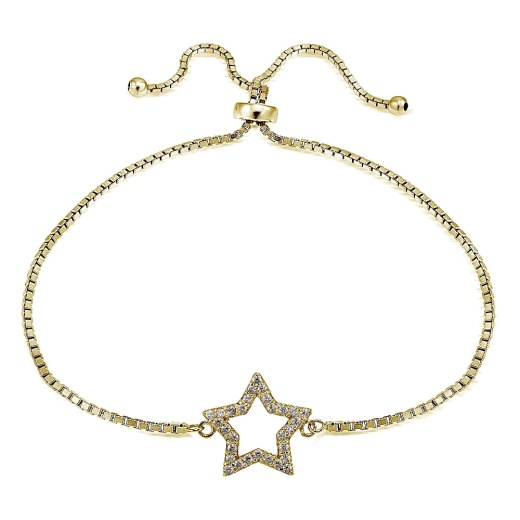 Gold Tone Over Sterling Silver Cubic Zirconia Star Adjustable Bracelet