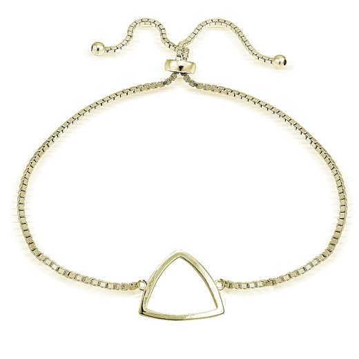 Gold Tone Over Sterling Silver Fancy Triangle Polished Adjustable Bracelet