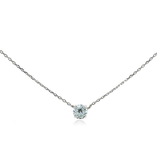 Sterling Silver Cubic Zirconia Solitaire Choker Necklace - Silverspeck
