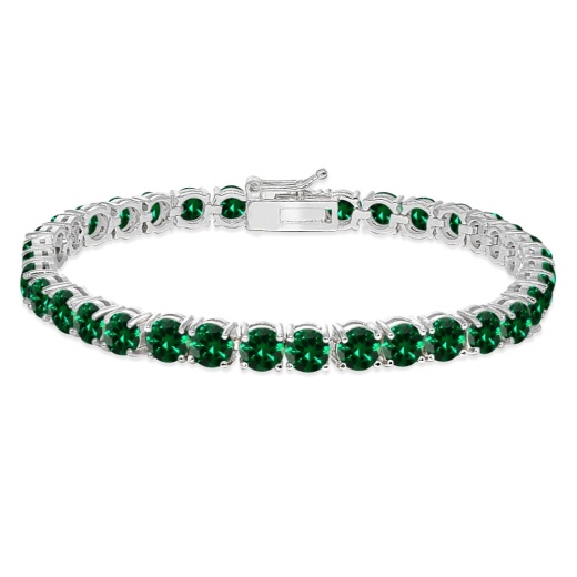 Sterling Silver 5Mm Created Emerald Round-Cut Tennis Bracelet