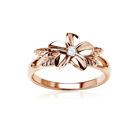 Rose Gold Flashed Sterling Silver Cubic Zirconia Petal Flower Ring