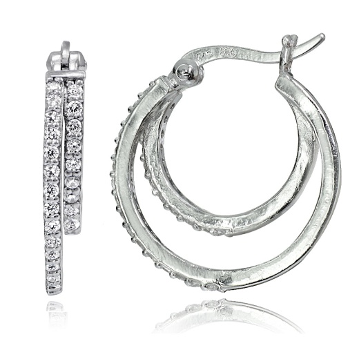Sterling Silver Cubic Zirconia Double Circle Round Hoop Earrings, 20Mm - Silverspeck