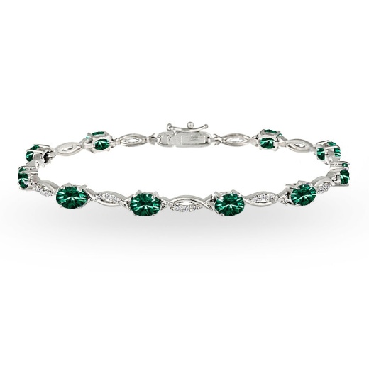 Sterling Silver Green Oval-Cut Tennis Bracelet Made With Swarovski Crystals