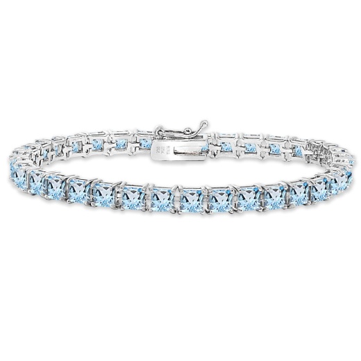 Sterling Silver Blue Topaz 4Mm Princess-Cut Square Classic Tennis Bracelet