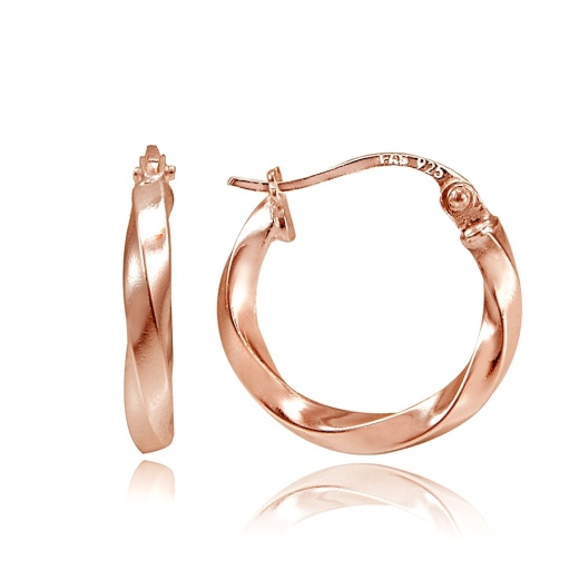 Rose Gold Tone Over Sterling Silver 2Mm Twist Round Hoop Earrings, 15Mm
