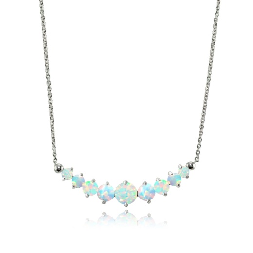 Sterling Silver Created Opal Graduated Necklace