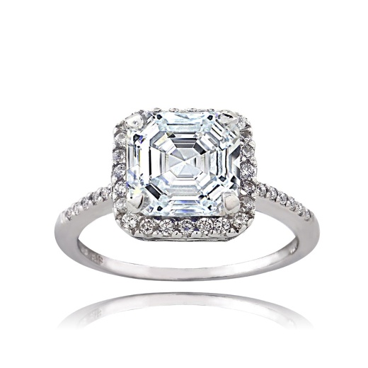 Sterling Silver 2 1/3Ct Cz Asscher-Cut Ring