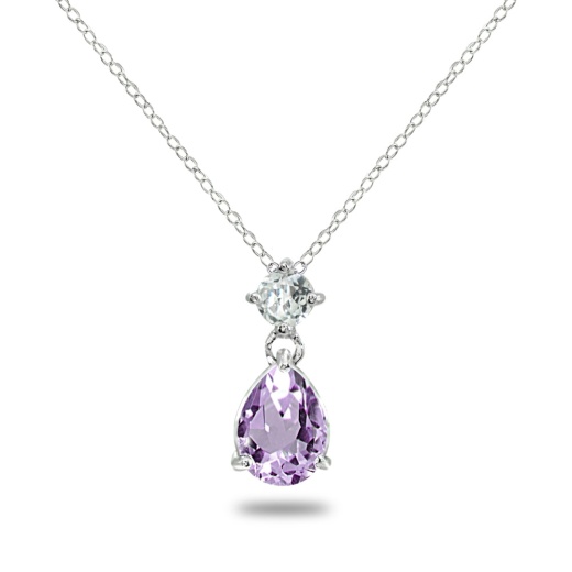 Sterling Silver Amethyst & White Topaz Teardrop Slide Dangling Necklace