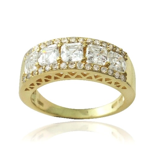 1K Gold Over Sterling Silver Asscher Cut Cz Wedding Band Ring