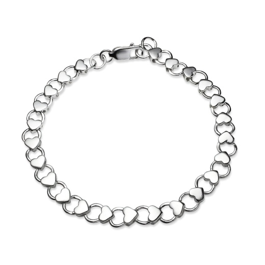 Sterling Silver High Polished Heart And Circle Link Chain Bracelet, 7.25 Inches