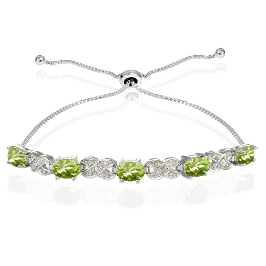 Sterling Silver Peridot and Diamond Accent Infinity Adjustable Bracelet