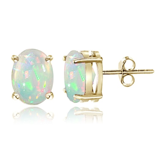 Gold Tone Over Sterling Silver 1.50Ct Ethiopian Opal Oval Stud Earrings