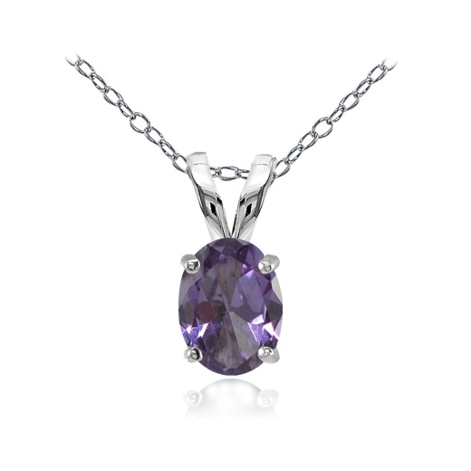 Sterling Silver Created Alexandrite 8X6mm Oval Solitaire Necklace