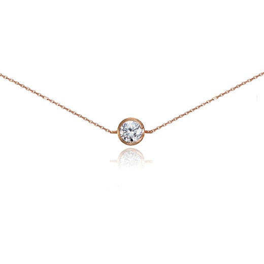 Rose Gold Flashed Sterling Silver Cubic Zirconia Round Bezel-Set Chain Anklet
