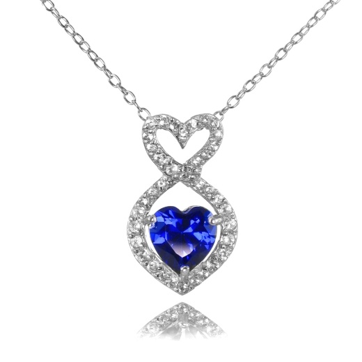 Sterling Silver Created Blue Sapphire and White Topaz Infinity Heart Necklace