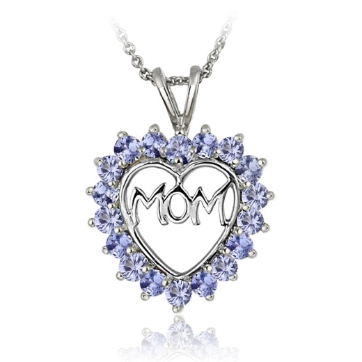 Sterling Silver Tanzanite Mom Heart Pendant Necklace